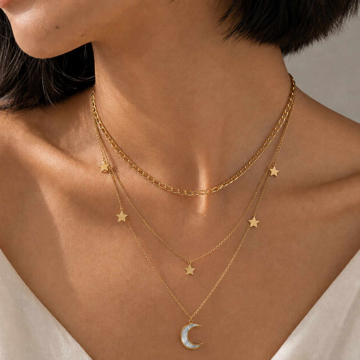 Close wearing view of Astral Descent Necklace