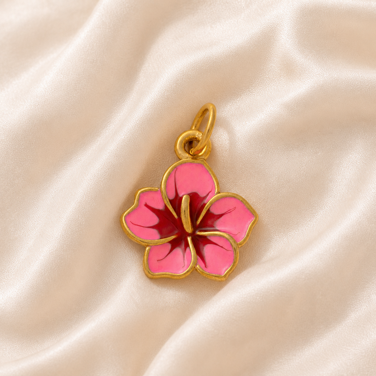 Fuchsia Bloom Charm styled on Moonveil warm cream silk