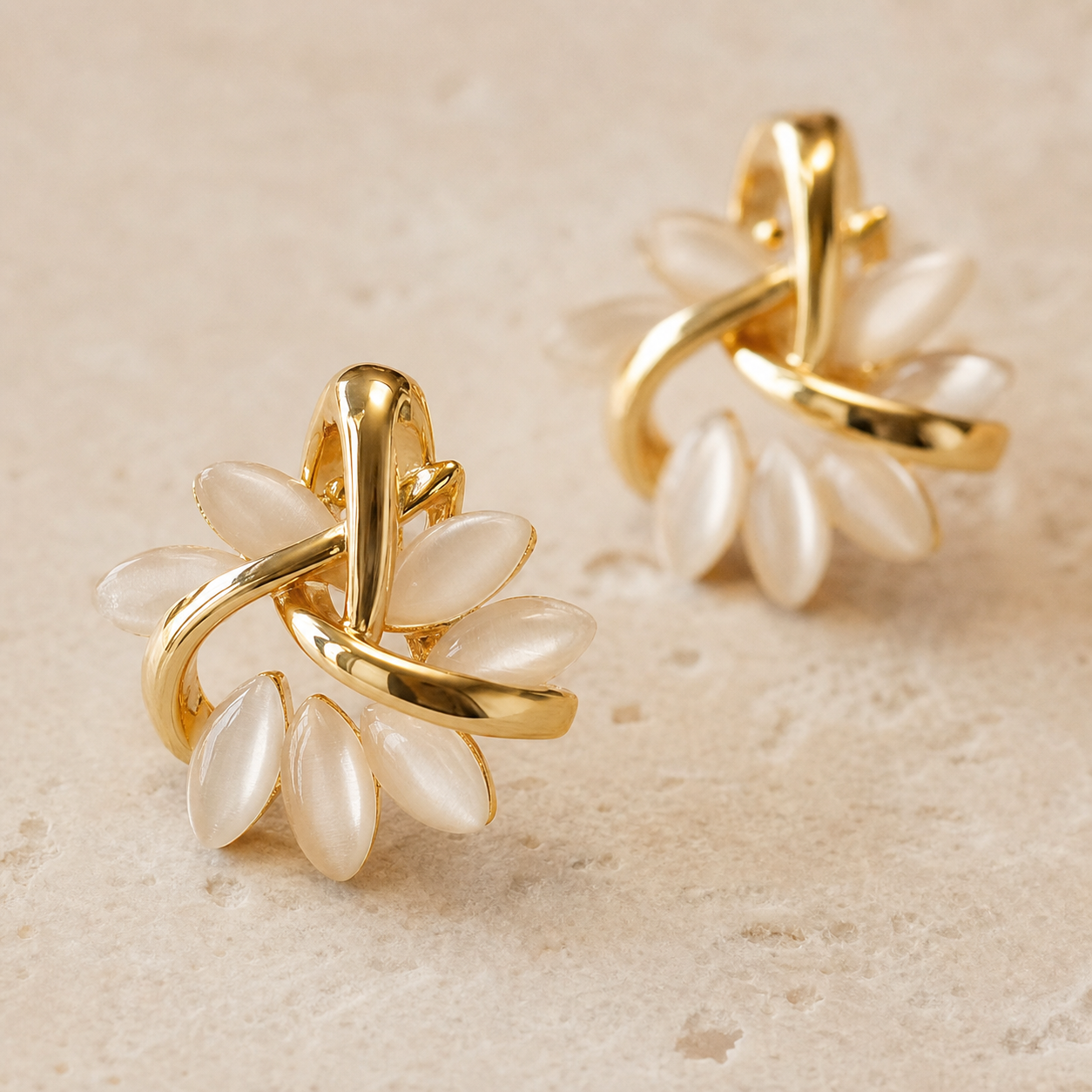 Close-up of the confirmed structure and finish of Ginkgo Cluster Stud Earrings