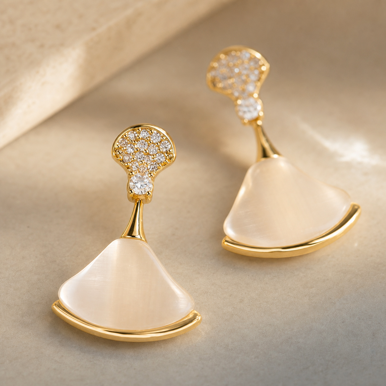 Close-up of the confirmed structure and finish of Ginkgo Veil Drop Earrings
