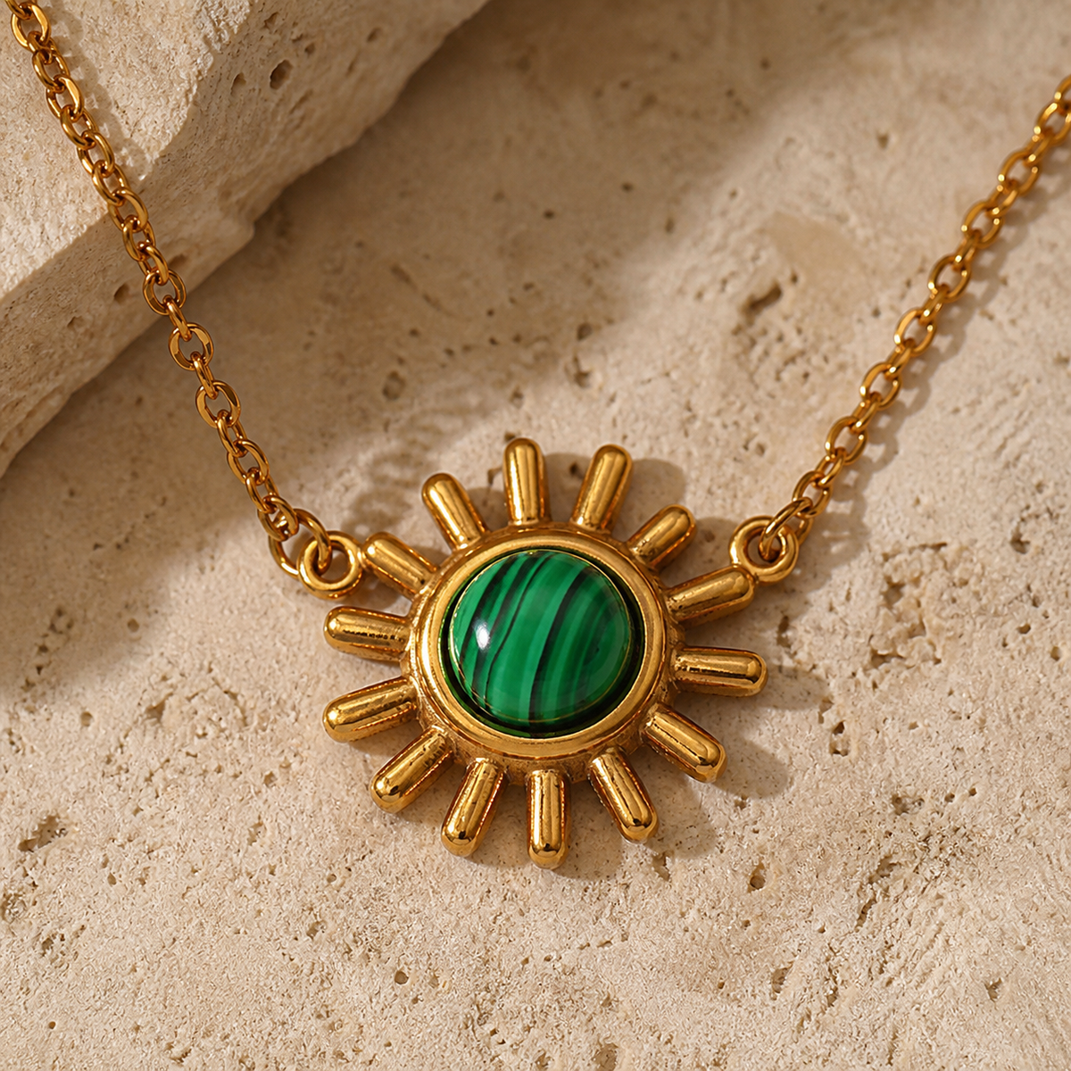 Close-up of Green Sunpoint Necklace showing its design and finish