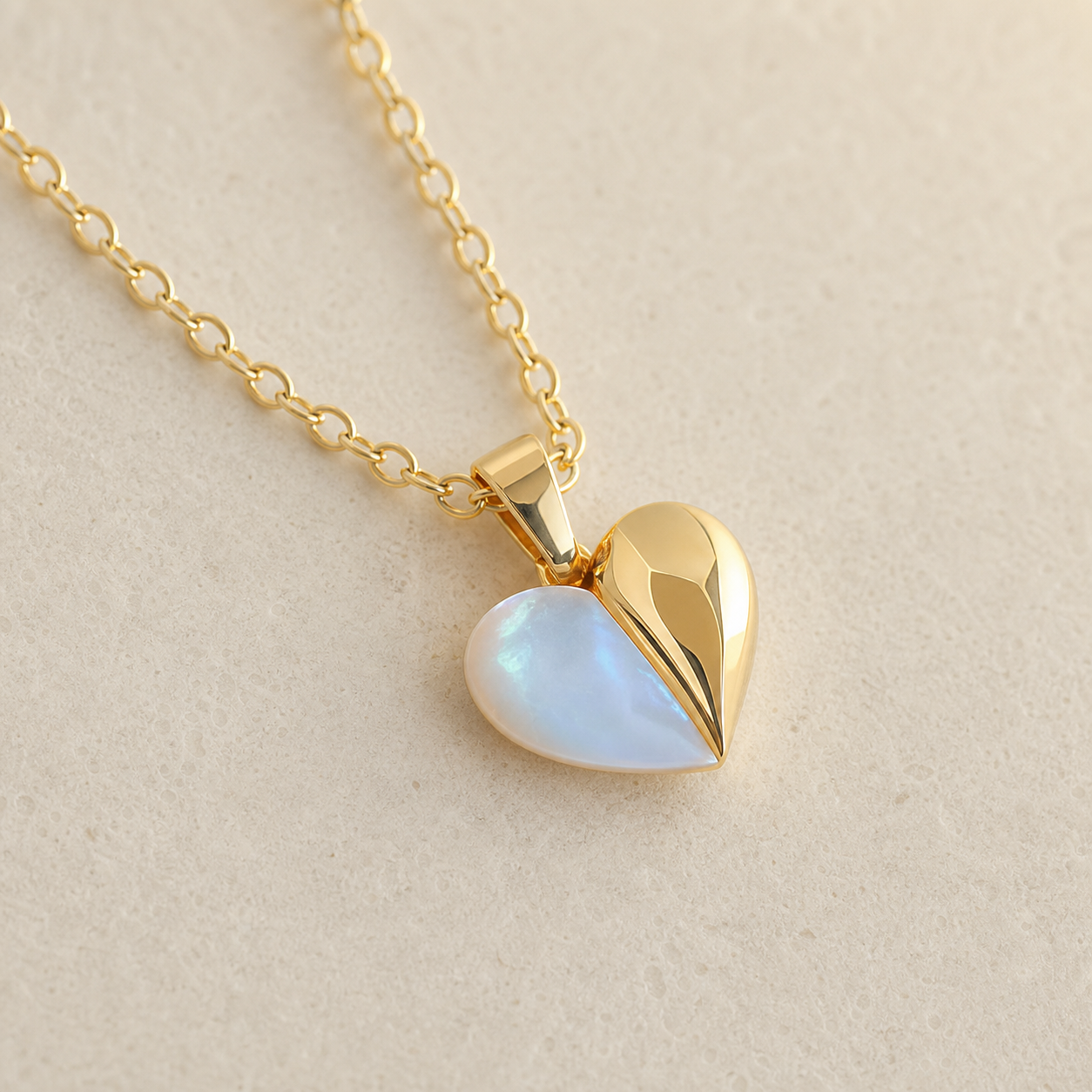 Close-up of the confirmed structure and finish of Heartfold Shell Pendant Necklace