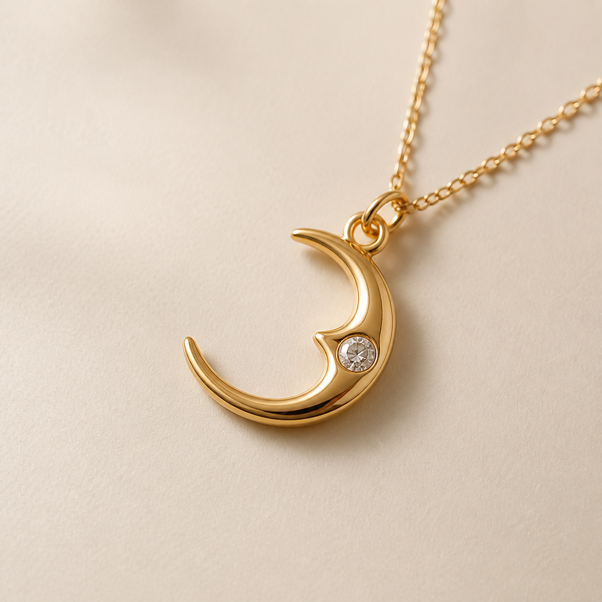 Close-up of Nightfall Crescent Necklace showing its design and finish