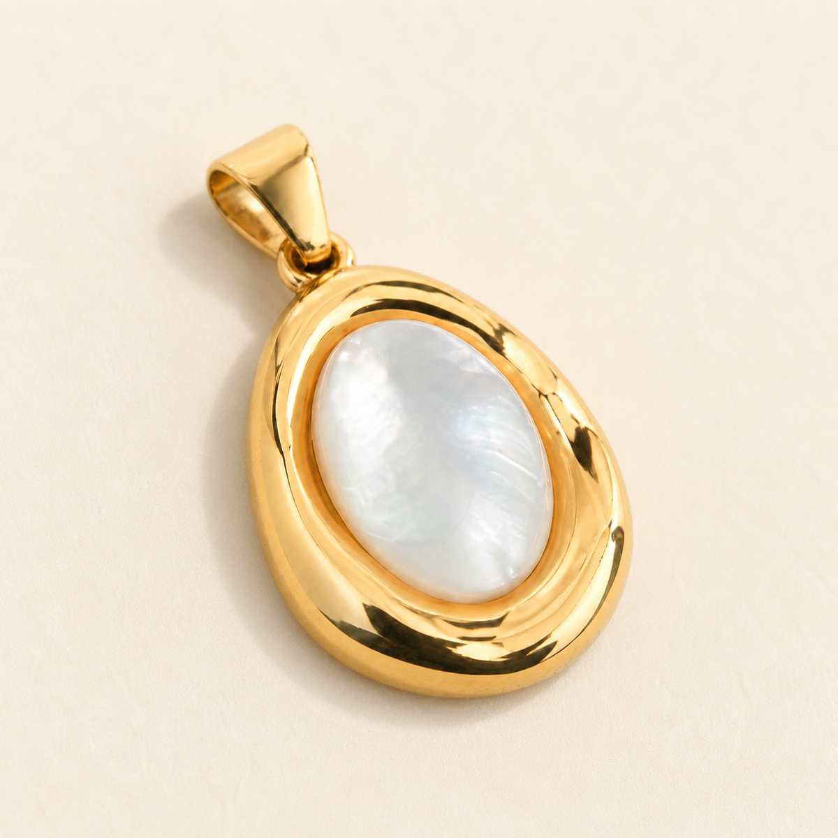 Close-up of Pale Cameo Shell Pendant Necklace showing its design and finish