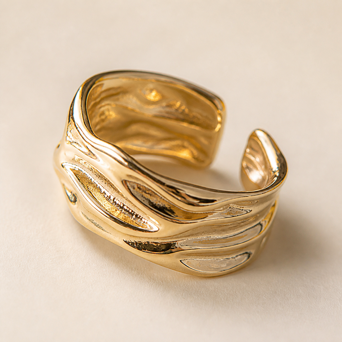 Close-up of the structure and finish of Riverfold Open Ring