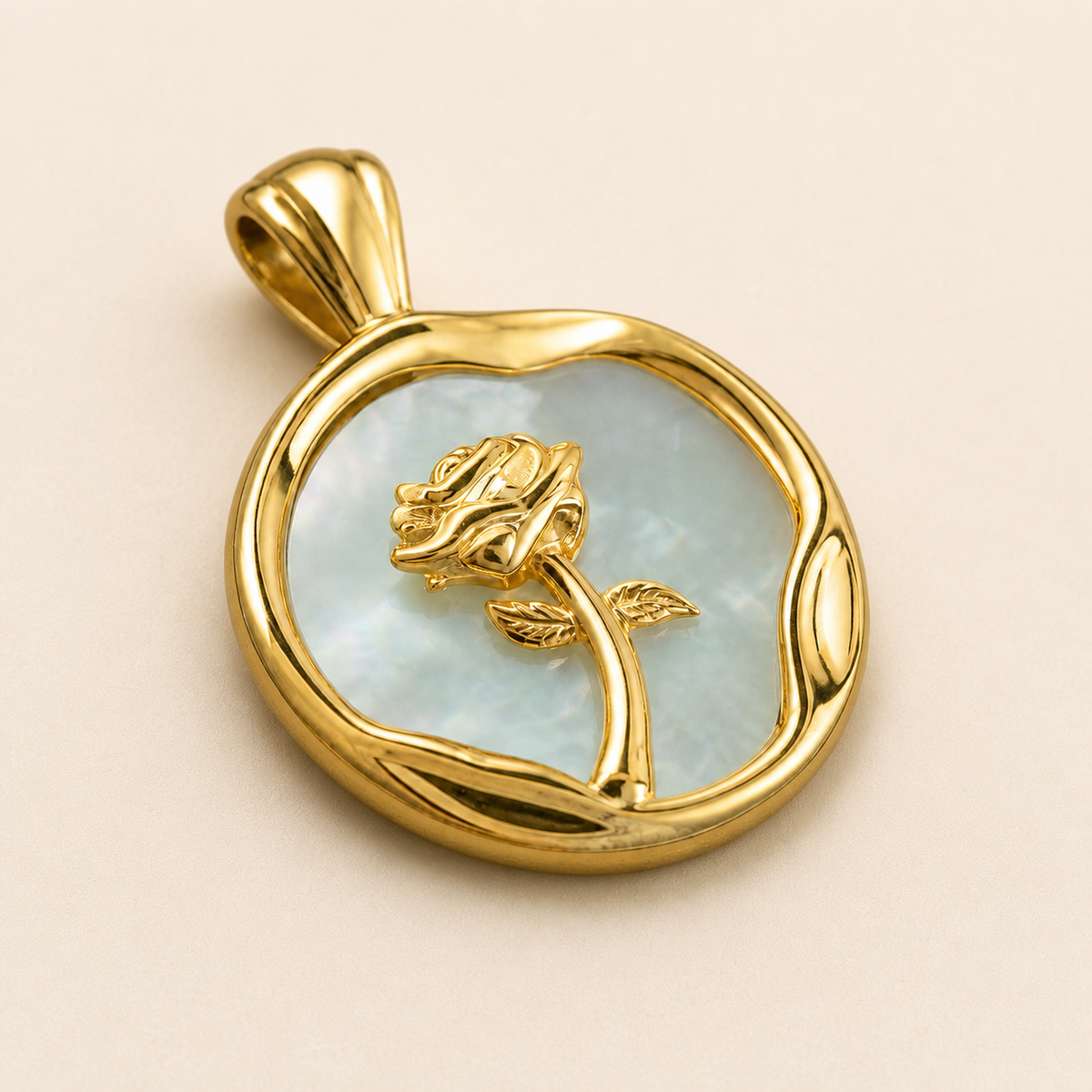 Close-up of Rose Seal Shell Pendant Necklace showing its design and finish
