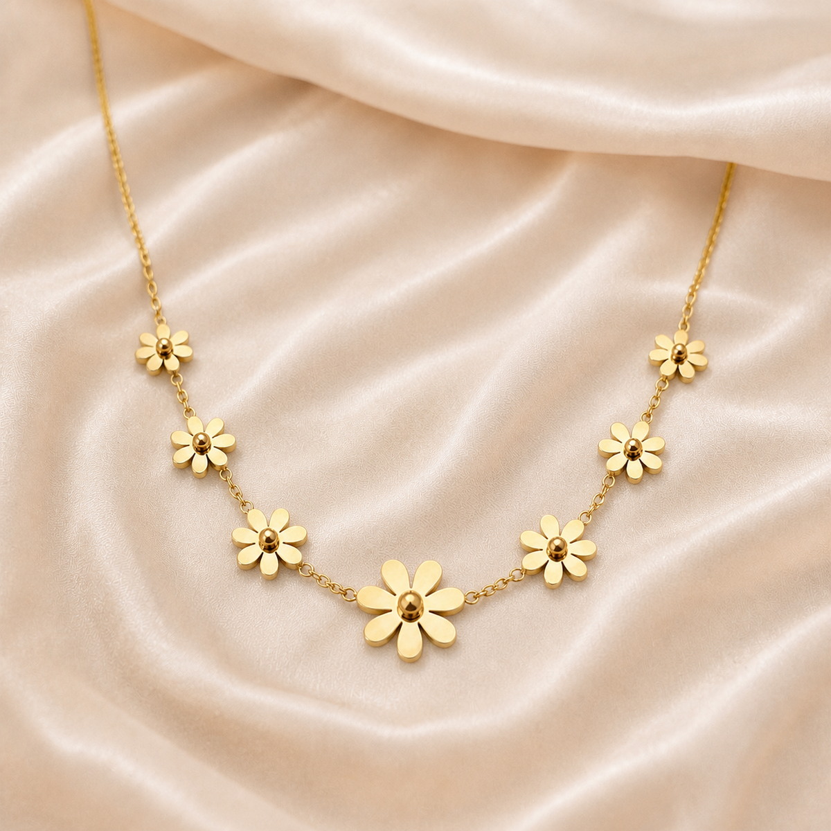 Sunlit Garland Necklace styled on Moonveil warm cream silk