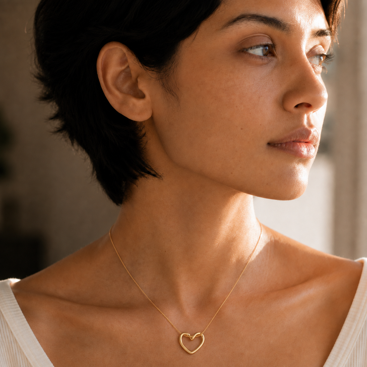 A second photographic styling view of Tender Vow Necklace