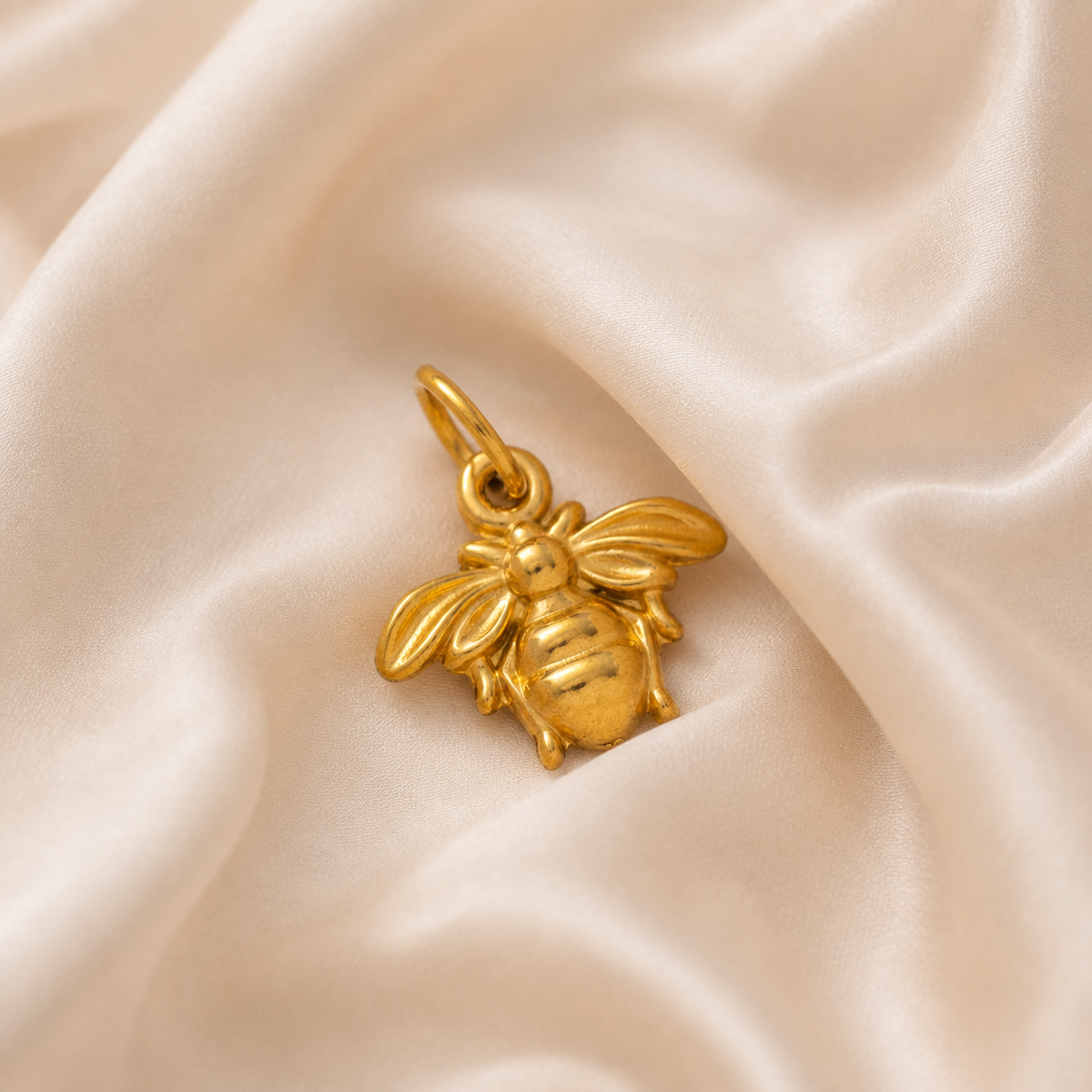 The Bee styled on Moonveil warm cream silk
