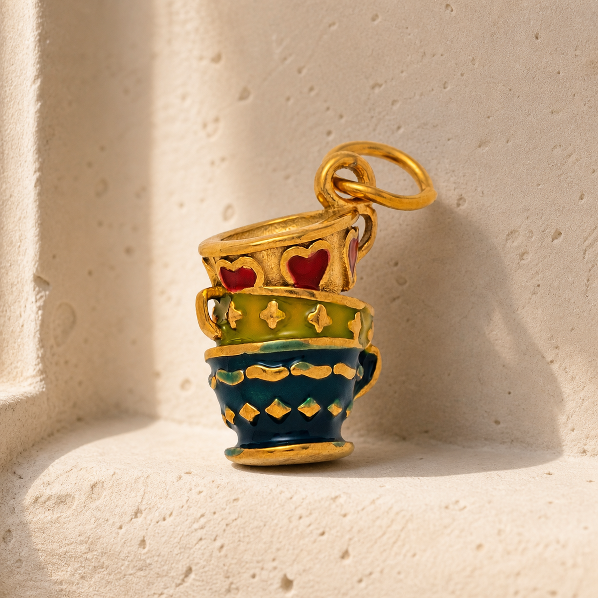 Close-up of The Enamel Teacup Pendant showing its design and finish