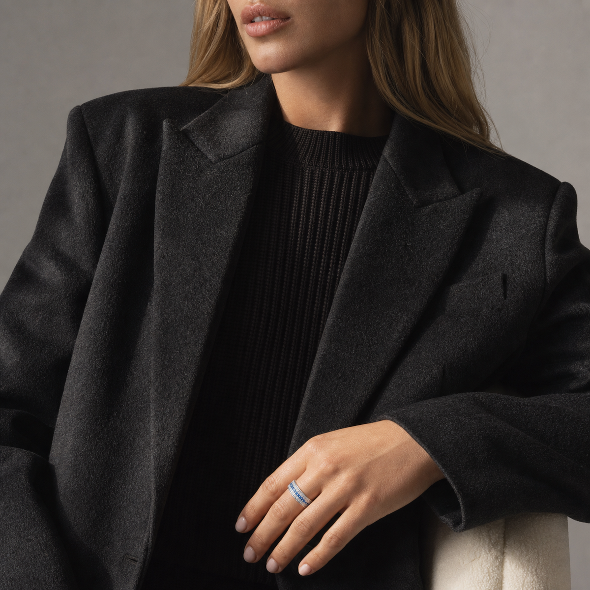 A second photographic styling view of Tidal Arc Pavé Ring