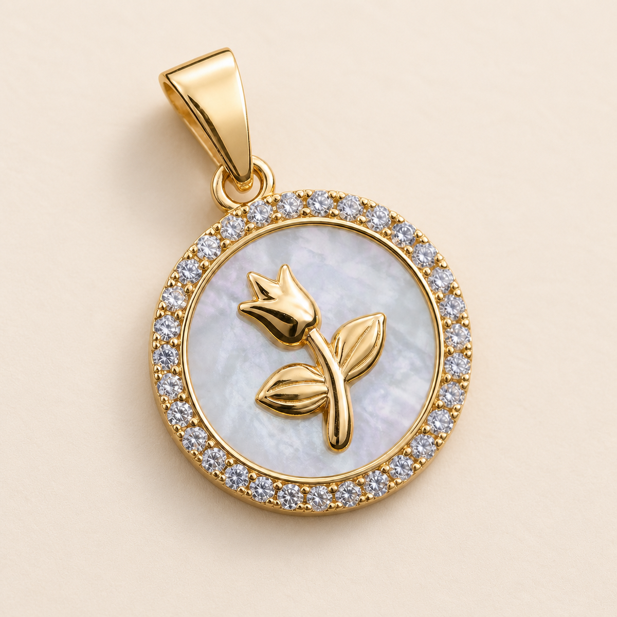 Close-up of Tulip Seal Shell Pendant Necklace showing its design and finish