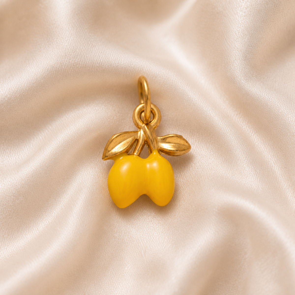 Yellow Orchard Charm styled on Moonveil warm cream silk