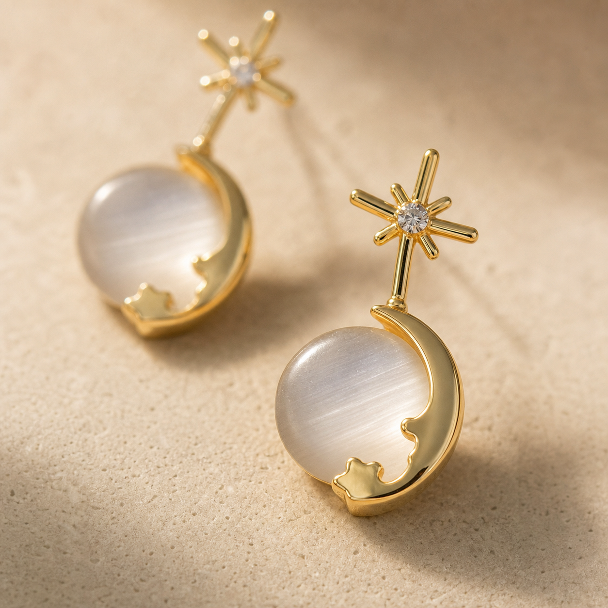 Close-up of the confirmed structure and finish of Celestial Whisper Drop Earrings
