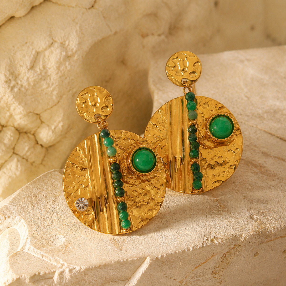 Close-up of Dual Relief Drop Earrings showing its design and finish