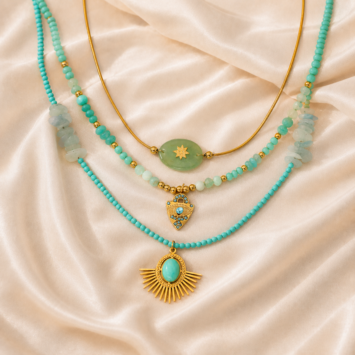 Emerald Ritual styled on Moonveil warm cream silk
