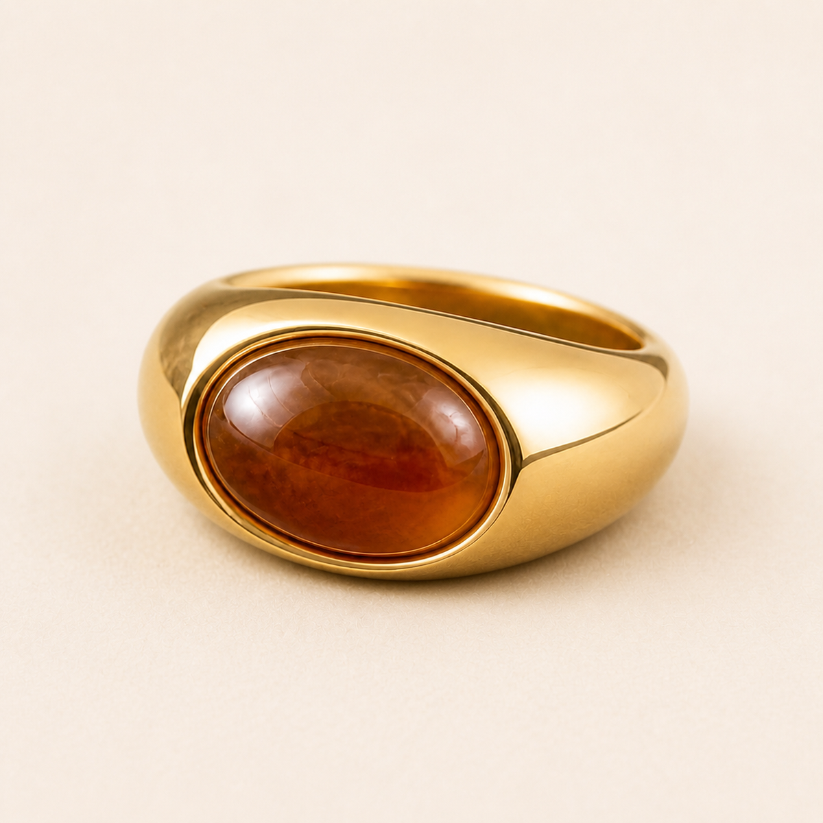 Close-up of Honeyed Eye Dome Ring showing its design and finish