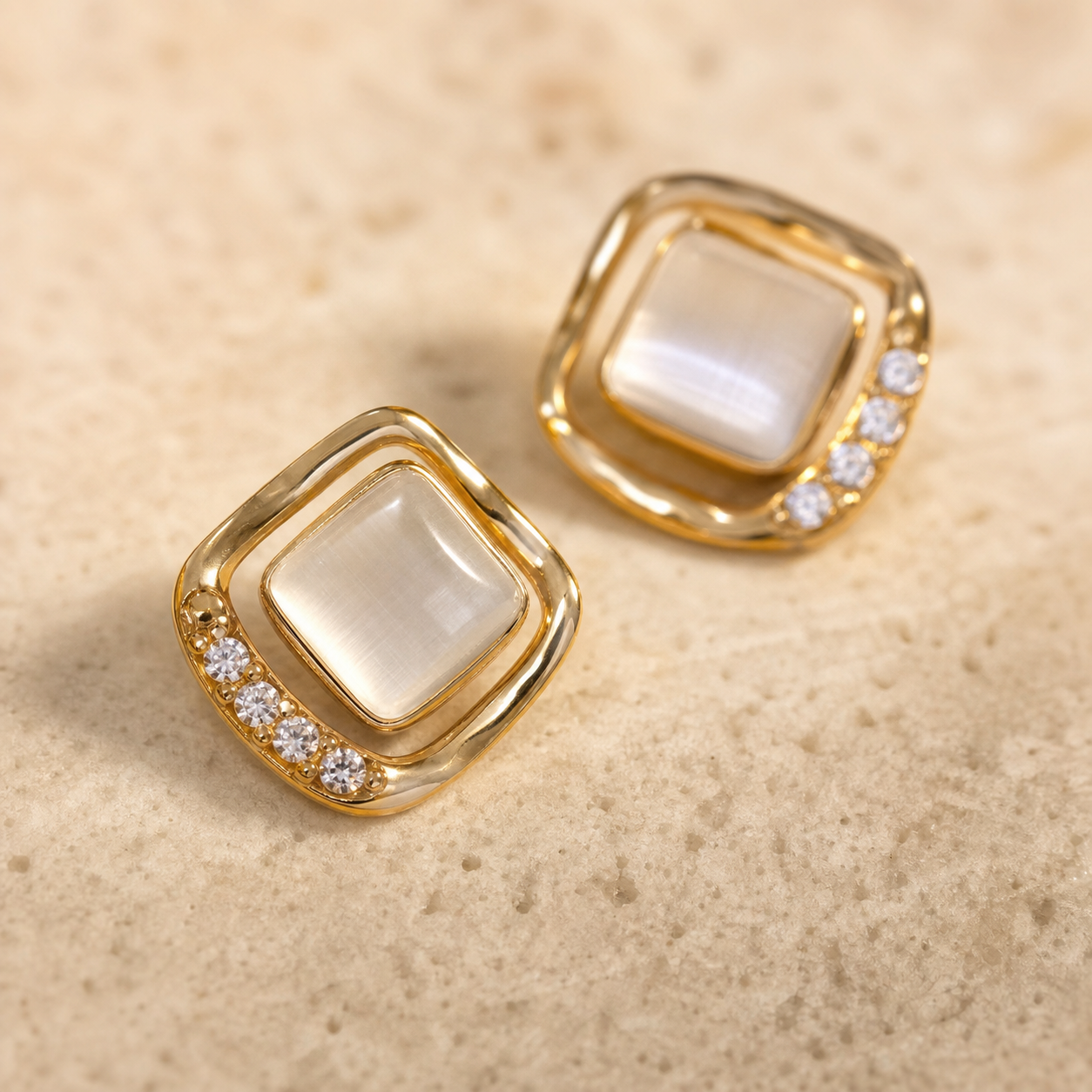 Close-up of the confirmed structure and finish of Lattice Window Stud Earrings