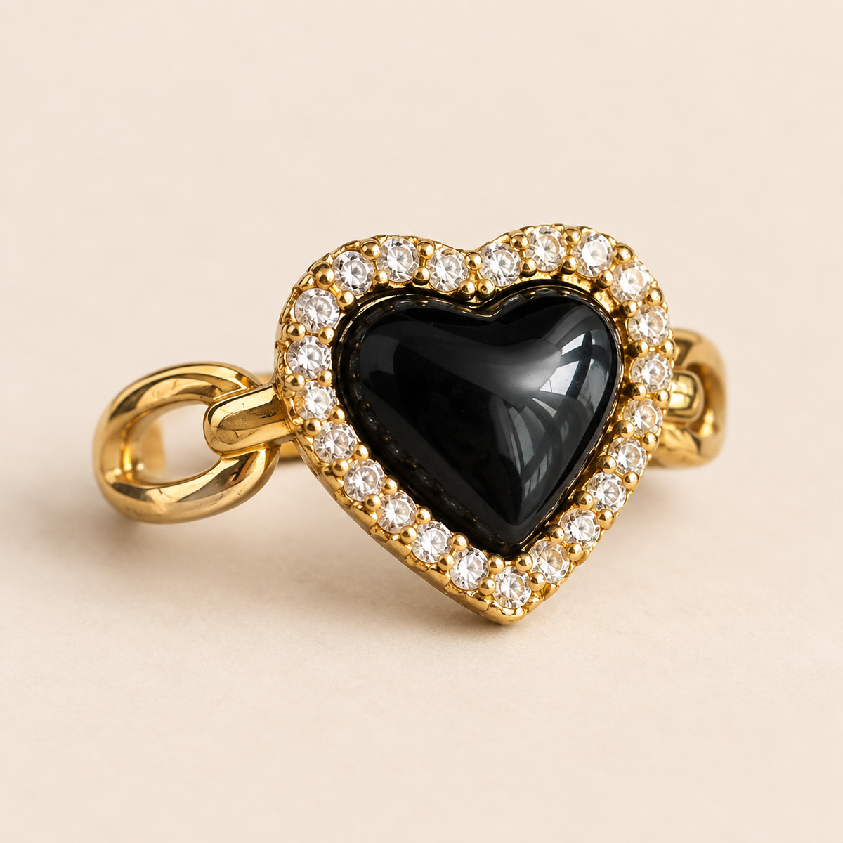 Close-up of Midnight Heart Open Ring showing its design and finish