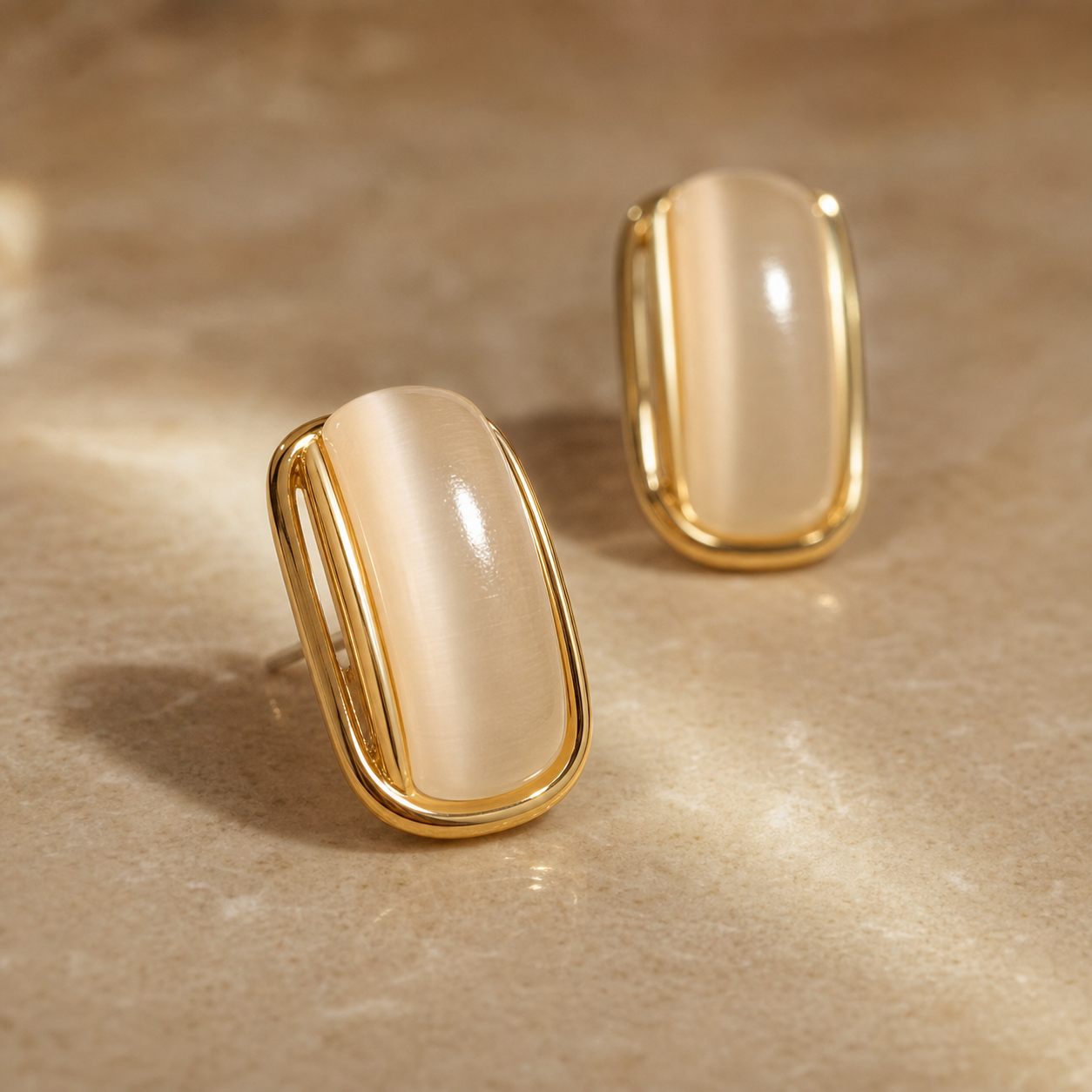 Close-up of the confirmed structure and finish of Moonlit Arc Stud Earrings