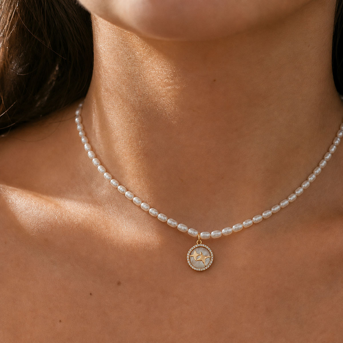 Starward Strand Necklace worn in a natural editorial portrait