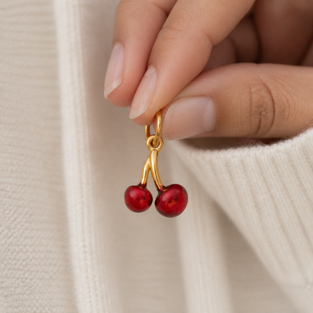 The Cherry worn in a natural editorial portrait