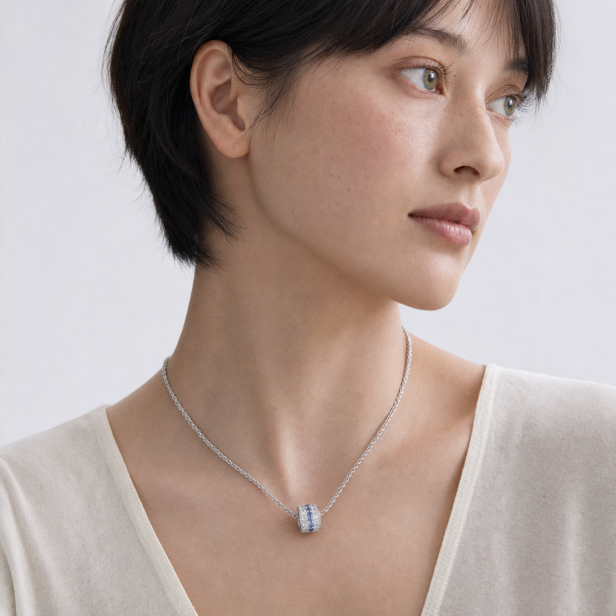 Tidal Arc Pavé Necklace worn in a natural editorial portrait