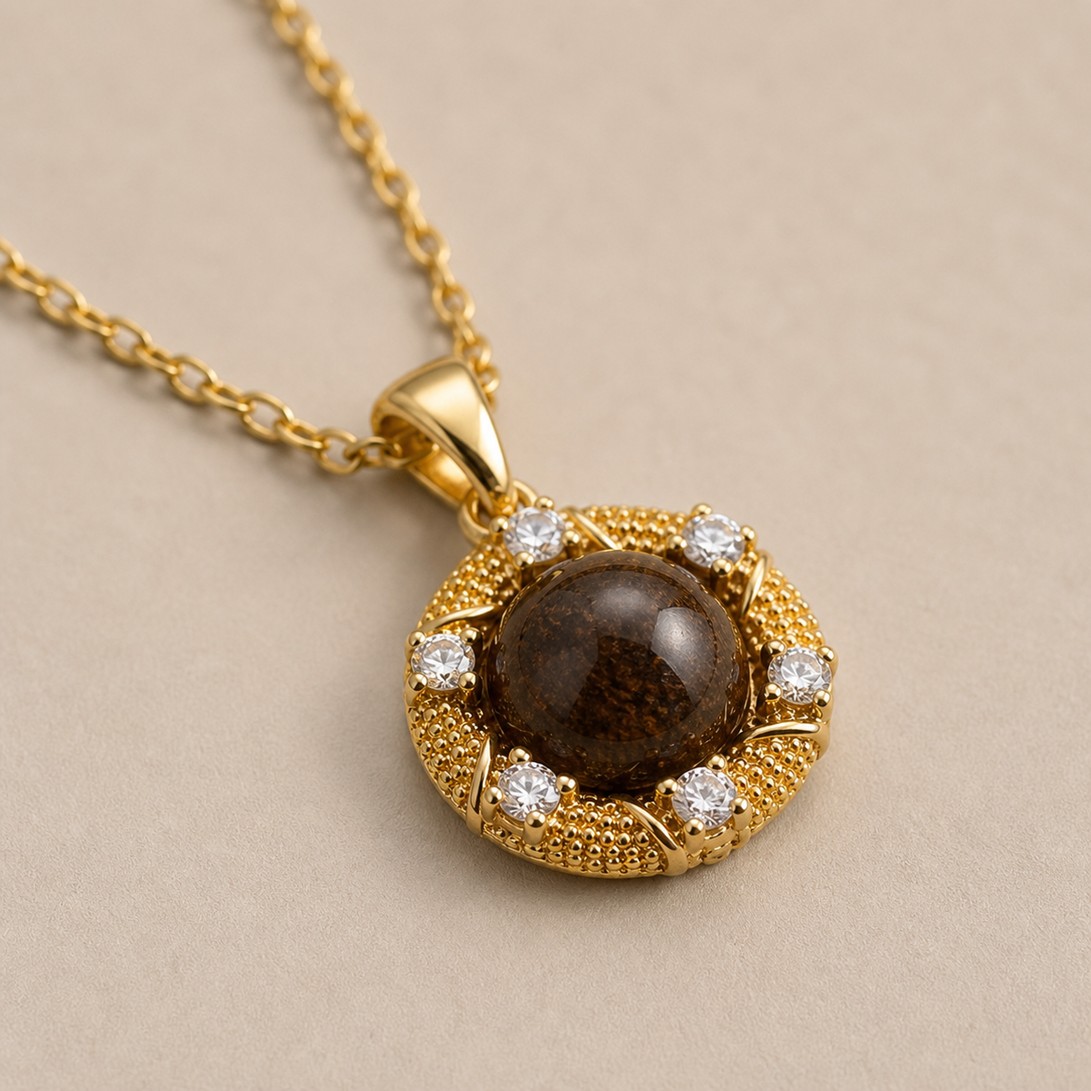 Close-up of Umber Observatory Pendant Necklace showing its design and finish