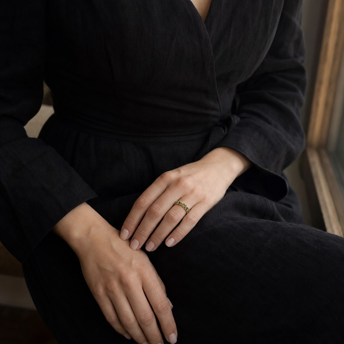 A second photographic styling view of Verdant Crown Ring